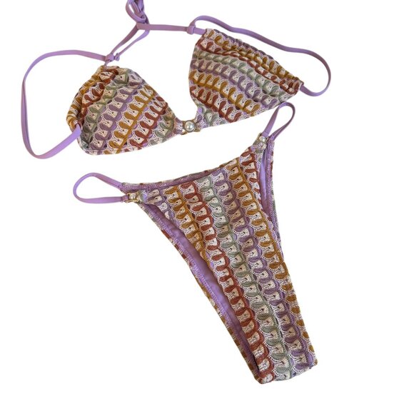 NWOT SHEIN Bikini Crochet Style 2 piece Swim Suit  French cut Sexy Beach Bunny - Picture 1 of 15